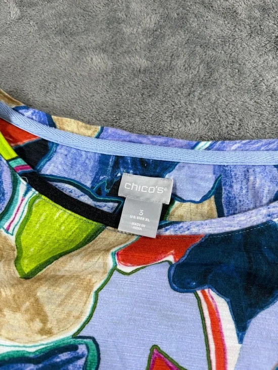 Chicos 3/4 Sleeve Blouse Floral Flamingo Watercolor XL 3 - Picture 3 of 3